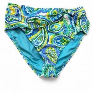 Bleu Rod Beattie Paisley Print High Waist Draped Bikini Bottom, Women's‎ Size 12